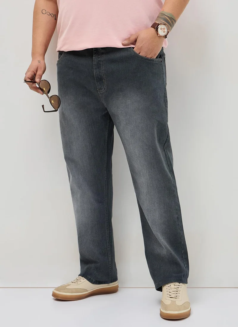 أوربانو فاشن Urbano Plus Men's Dark Grey Straight Fit Washed Denim Jeans Stretchable